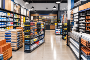 Loja muito bem organizada com produtos, ferramentas e materiais para construção.